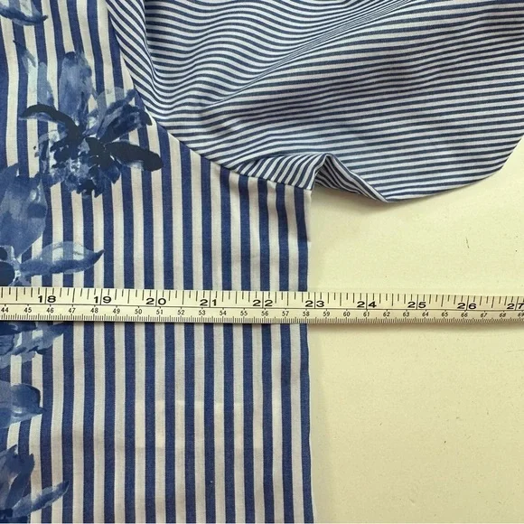 Chicos 2 Blue White Striped Floral Button Shirt Womens Large Long Sleeve - Picture 6 of 9